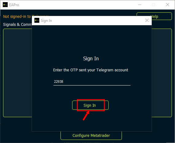 Interface of ExpertAdvisor.pro Telegram Copier Application