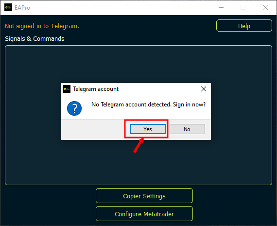 Interface of ExpertAdvisor.pro Telegram Copier Application