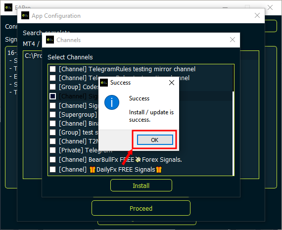 Interface of ExpertAdvisor.pro Telegram Copier Application